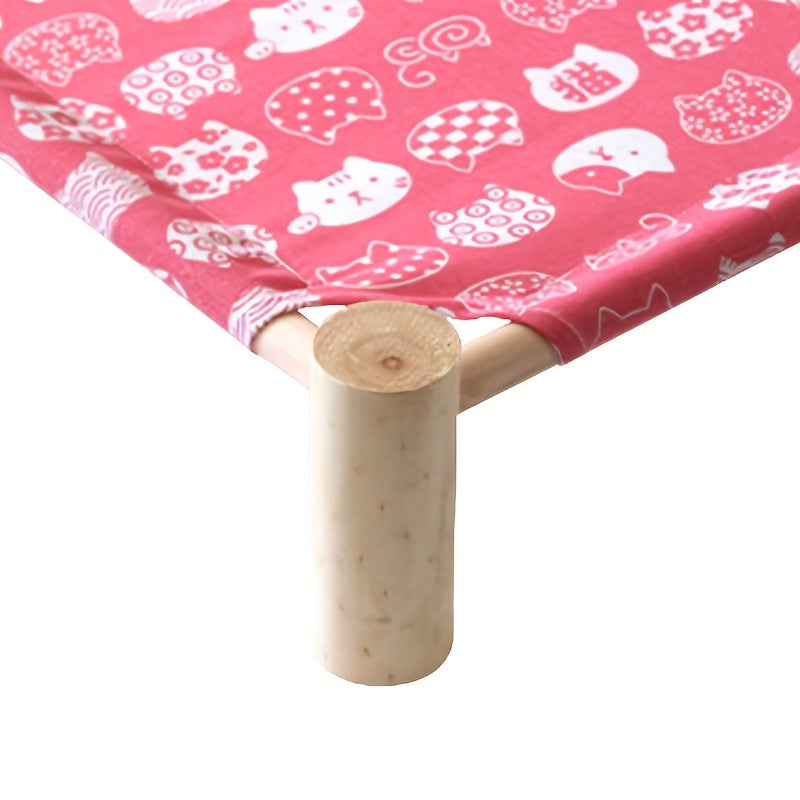 Lit surélevé pour chien et chat : hamac rafraîchissant portable en bois avec support amovible, divers motifs et diverses couleurs