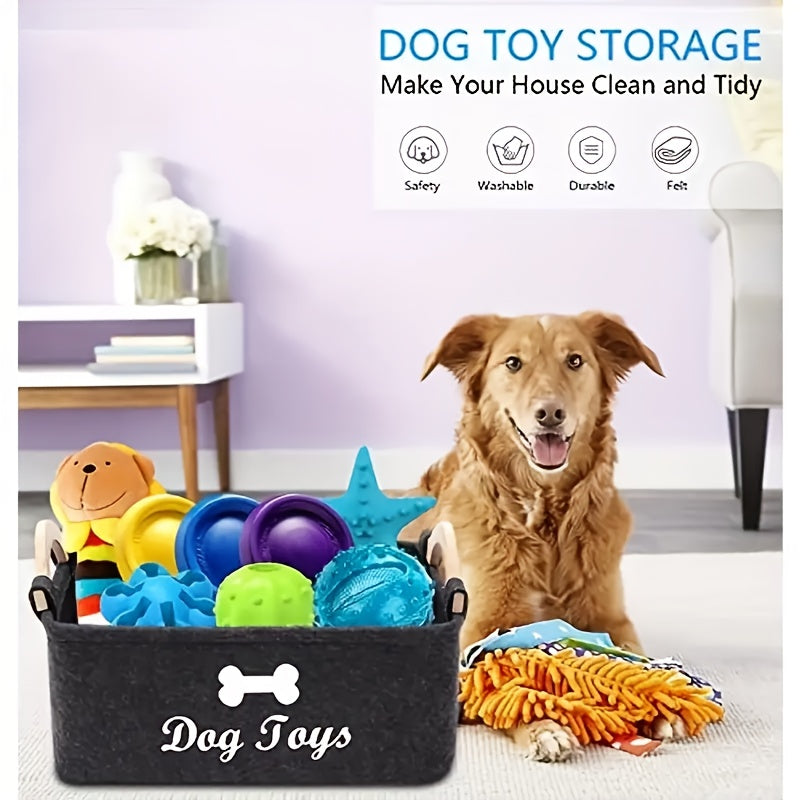Panier de rangement pliable et résistant en tissu pour jouets pour chiens, avec poignées en bois – motif d'os, diverses couleurs