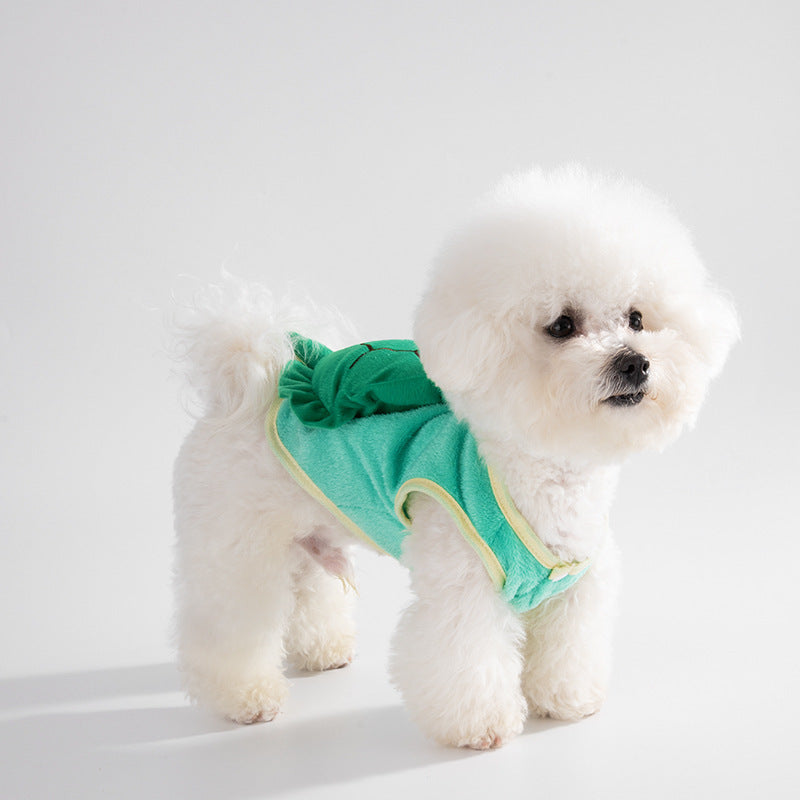 Costume pour chien en forme de tortue, attache dorsale pour pouvoir y attacher une laisse. Pull en polar bien chaud, vert