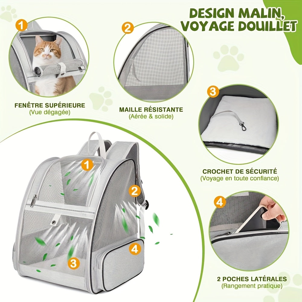 Sac à dos pour chien et chat, conçu en mailles pour une aération et un confort optimal, sac très spacieux, divers coloris