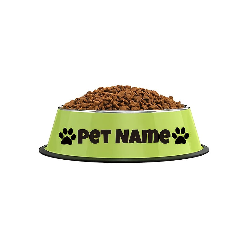 Gamelle personnalisée en acier inoxydable pour chiens et chats - Nom/texte/empreinte de patte et motif os personnalisés, base anti-renversement, diverses couleurs