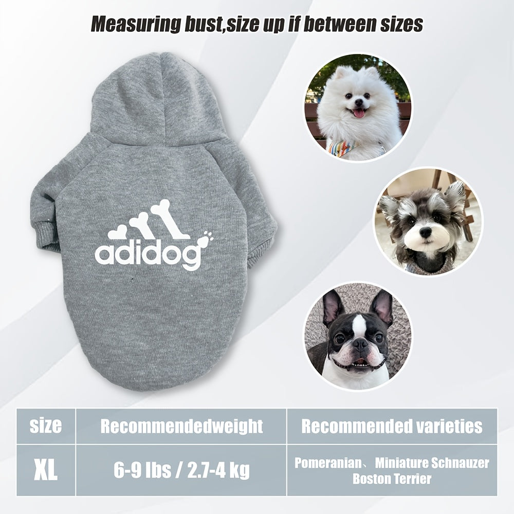 Sweat à capuche doux et chaud pour chien S-2XL avec motif empreintes de pattes et os,