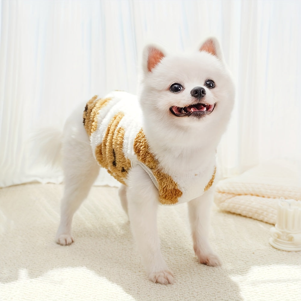 Pull chaud avec motif de petits ours, en peluche tout doux, pour petits chiens, rouge