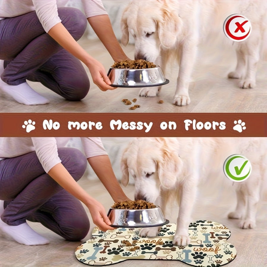 Tapis d'alimentation anti-dérapant à séchage rapide, motif géométrique d'empreintes de pattes pour chiens, pour gamelles d'eau et de nourriture, facile à nettoyer