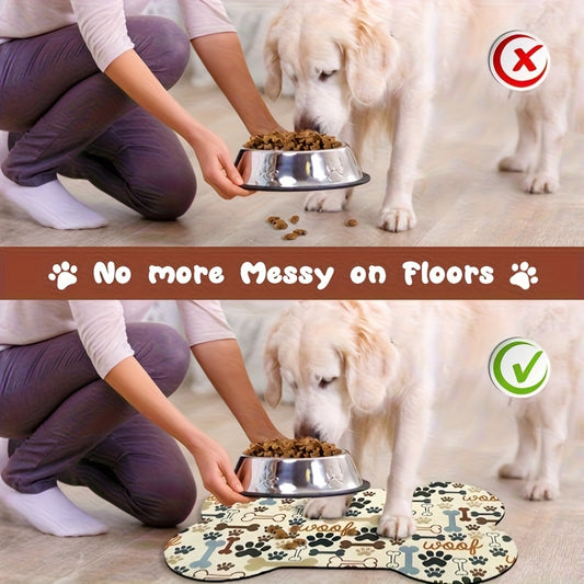Tapis d'alimentation anti-dérapant à séchage rapide, motif géométrique d'empreintes de pattes pour chiens, pour gamelles d'eau et de nourriture, facile à nettoyer