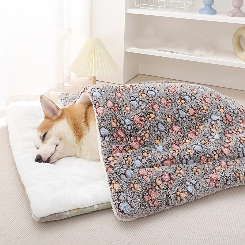 Tapis épais pour chien, moelleux et bien chaud, motif imprimé de pattes