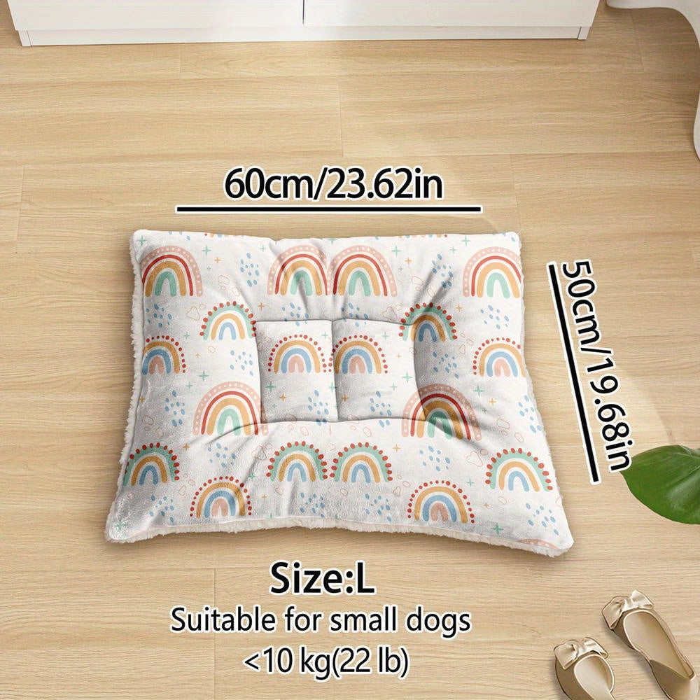 Lit/matelas pour chien et chat, surdimensionné, imprimé mignon arc-en-ciel, lavable en machine, épais, doux et respirant.