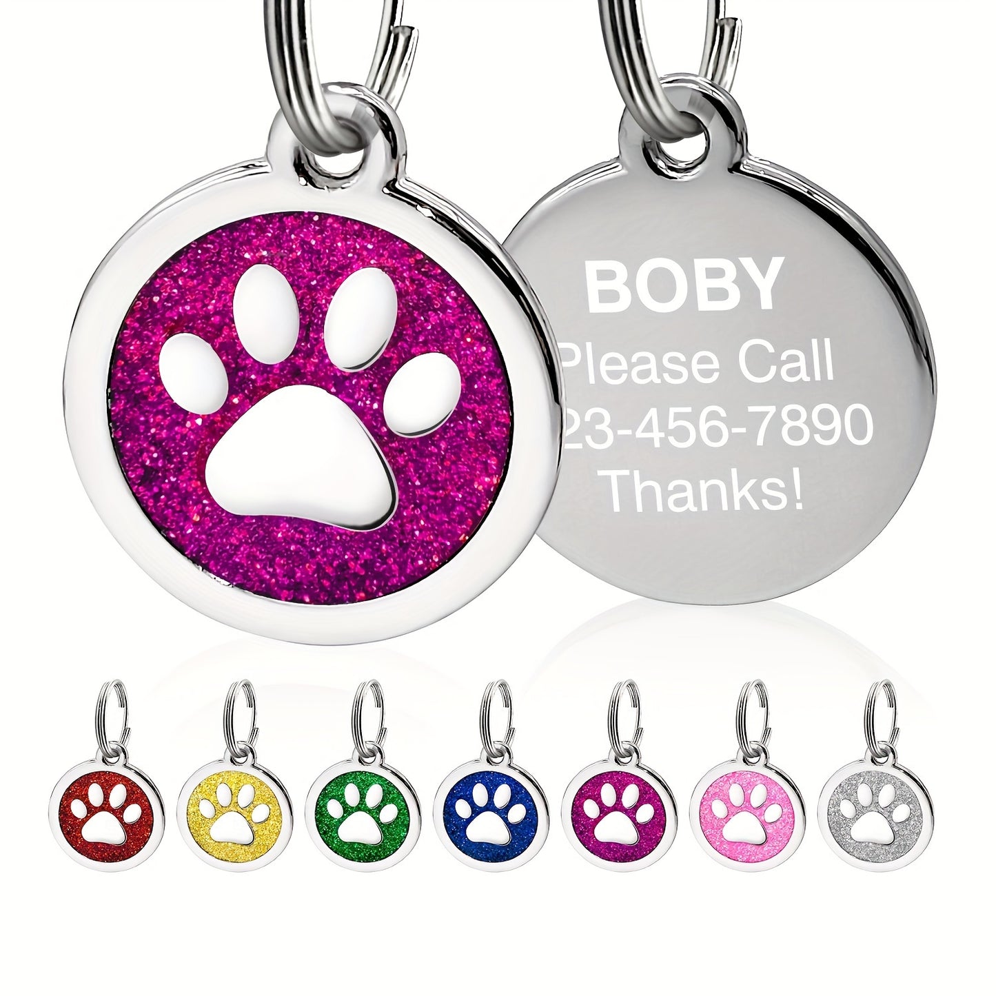 Médaille pour chien ronde avec patte scintillante à personnaliser