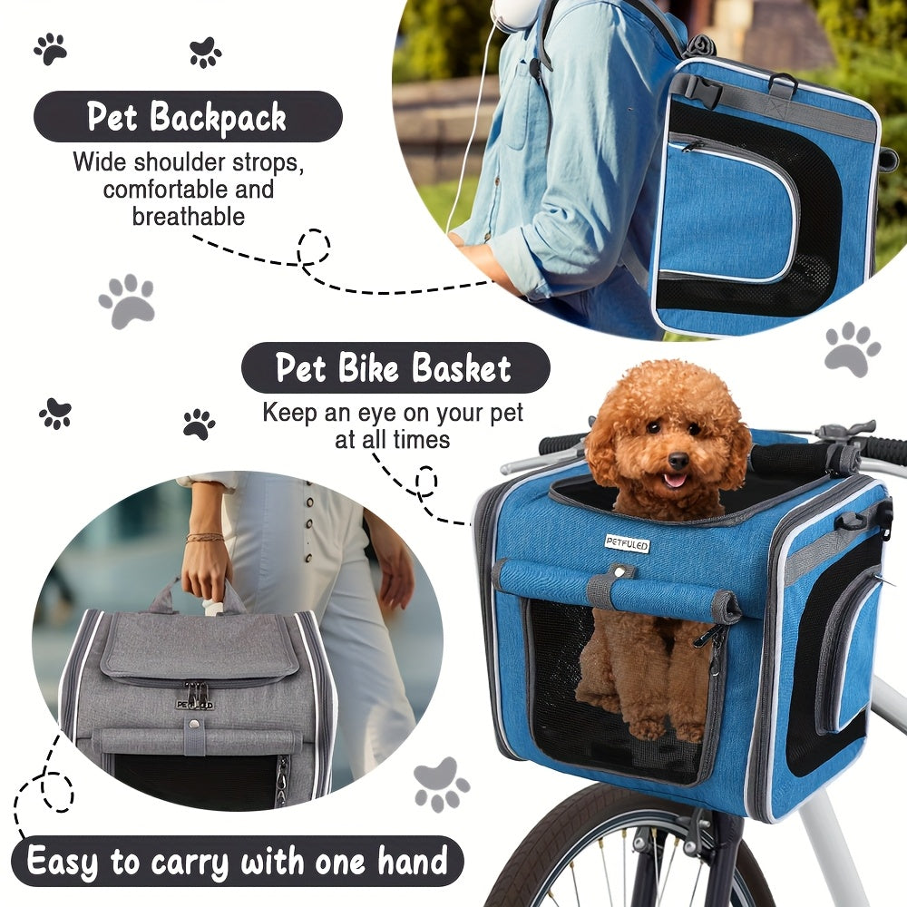 Sacoche pour le transport de chien et de chat lors des balades en vélo et également sac à dos. Convient aux petits chiens, sac avec paroi en filet idéal pour une bonne aération et un confort optimal