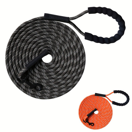 Laisse extra longue pour chien de 20m et 30m, bandes réfléchissantes et poignée rembourrée douce, disponible en orange et noir - Idéale pour l'entraînement, les jeux, le camping, les balades, etc