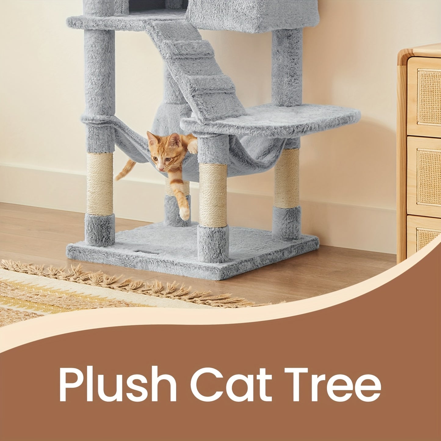 Arbre à chat, tour à plusieurs niveaux, perchoir ultra-doux en peluche avec jouets suspendus, cachette fermée, nid douillet et poteaux à griffer résistants, diverses couleurs