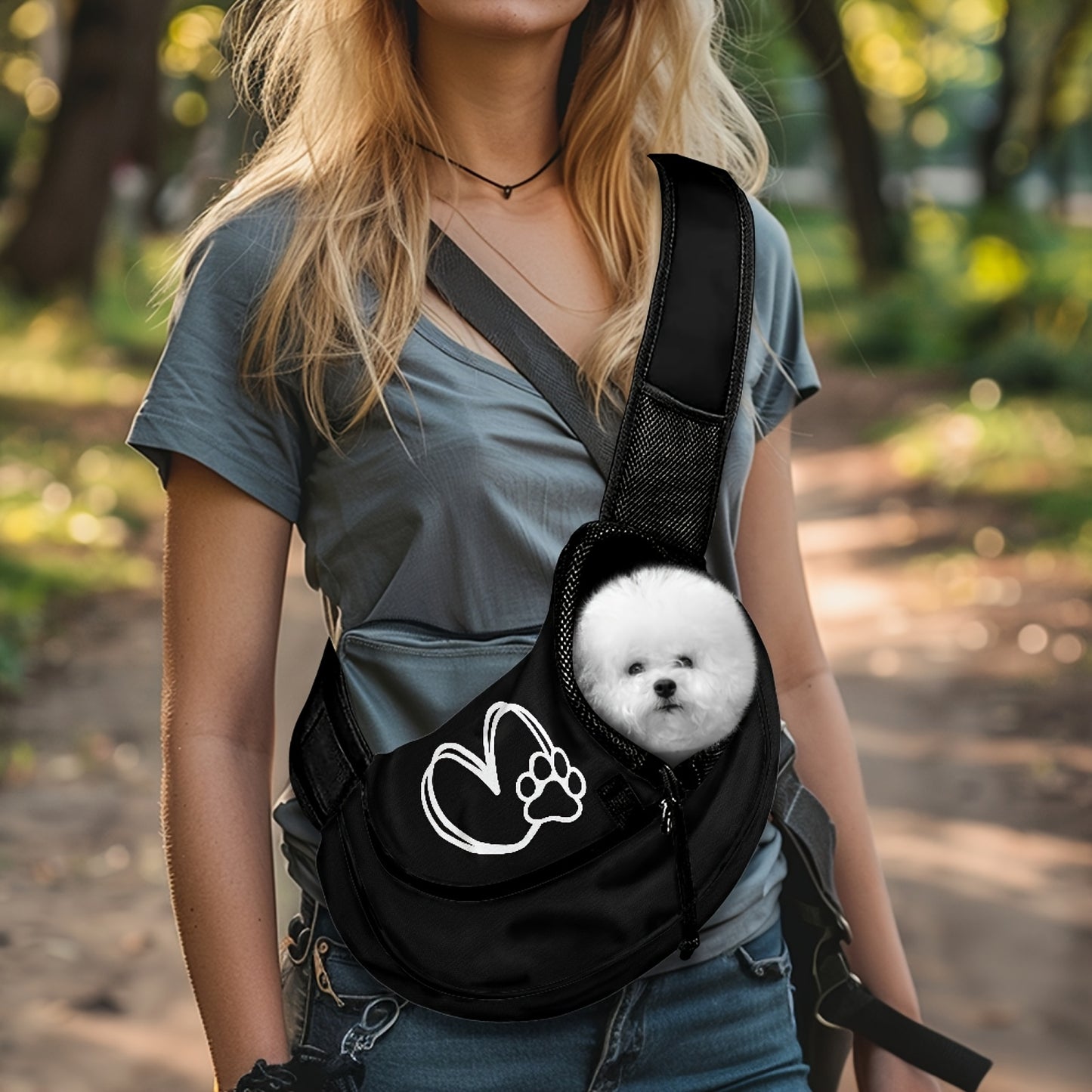 Sac de transport en bandoulière pour petit chien, motif cœur et patte, diverses couleurs