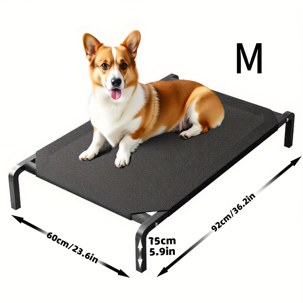 Lit surélevé pour chien et chat, lit rectangulaire robuste avec base ouverte pour une bonne ventilation, utilisation intérieur/extérieur - Montage facile et décoration moderne, noir