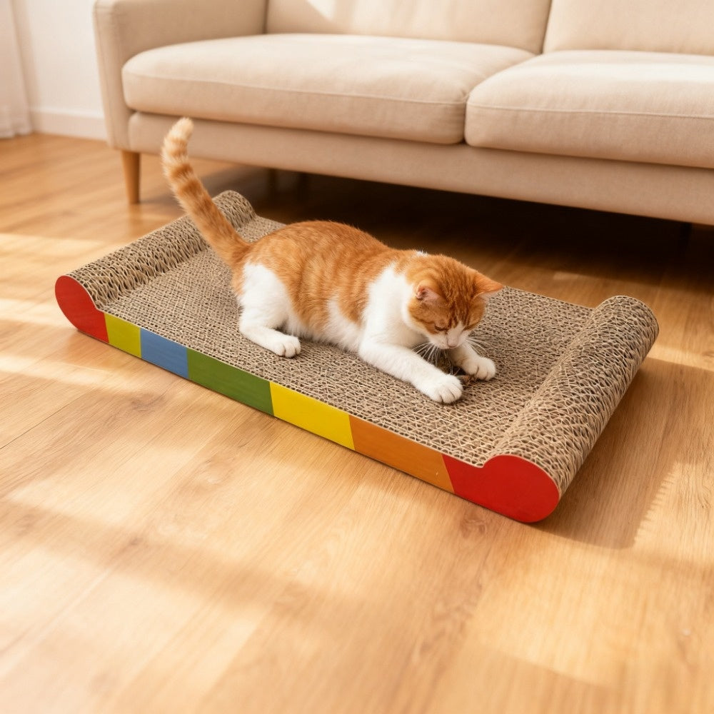 Tapis griffoir pour chat - Carton, jeu, repos et griffage tout-en-un, arc-en-ciel