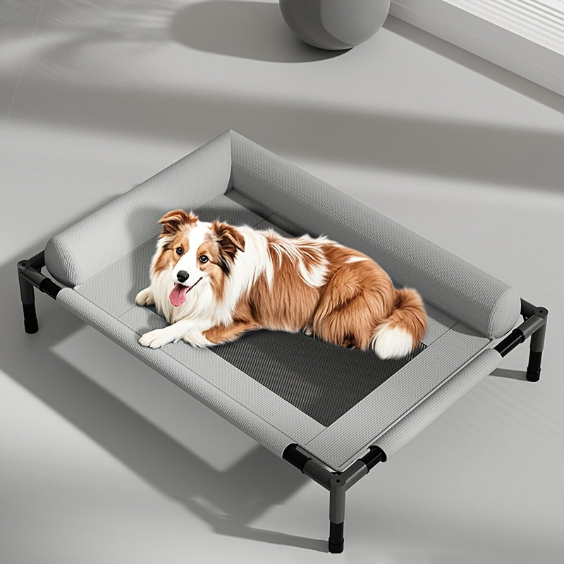 Lit surélevé pour chien et chat avec base en maille ventilée, adapté à une utilisation intérieure/extérieure. Lit moderne et confortable, gris