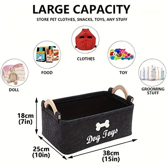 Panier de rangement pliable et résistant en tissu pour jouets pour chiens, avec poignées en bois – motif d'os, diverses couleurs