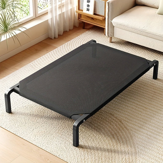 Lit surélevé pour chien et chat, lit rectangulaire robuste avec base ouverte pour une bonne ventilation, utilisation intérieur/extérieur - Montage facile et décoration moderne, noir