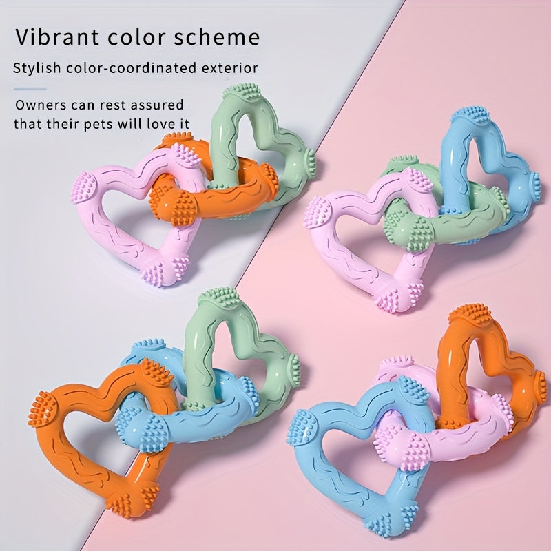 Hochet pour chien en forme de cœur, conçu pour la mastication et les soins dentaires, durable et divertissant, avec des anneaux doubles et triples, diverses couleurs