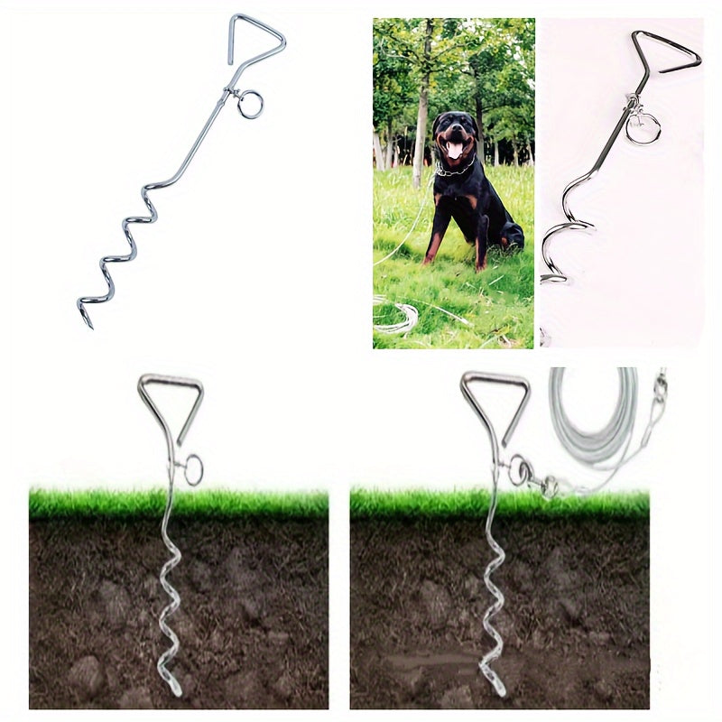 Pack complet pour piquet d'attache pour chien, utilisation extérieure, conception à 360°, en fer galvanisé
