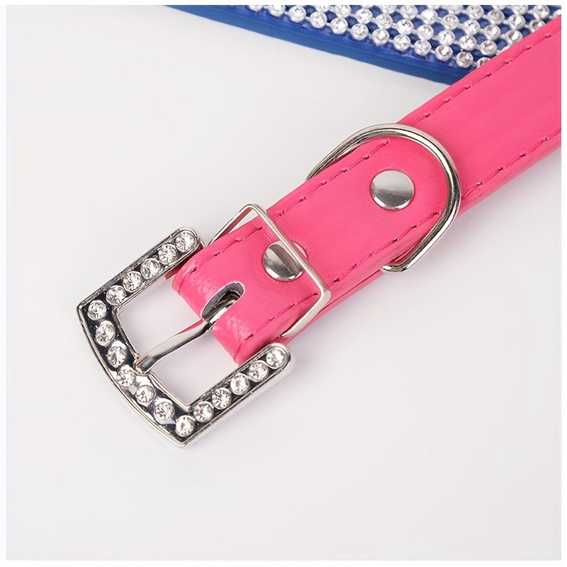 Soft Adjustable Faux Leather Puppy Collar with Rhinestone Cat Pet Pink Collar Set Cute Pet Cat Puppy Collar Dog Leash