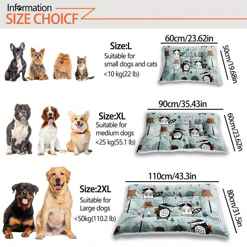 Lit/matelas extra-large pour chien et chat avec imprimés de petits animaux cartoon, lavable en machine, épais, doux et respirant.