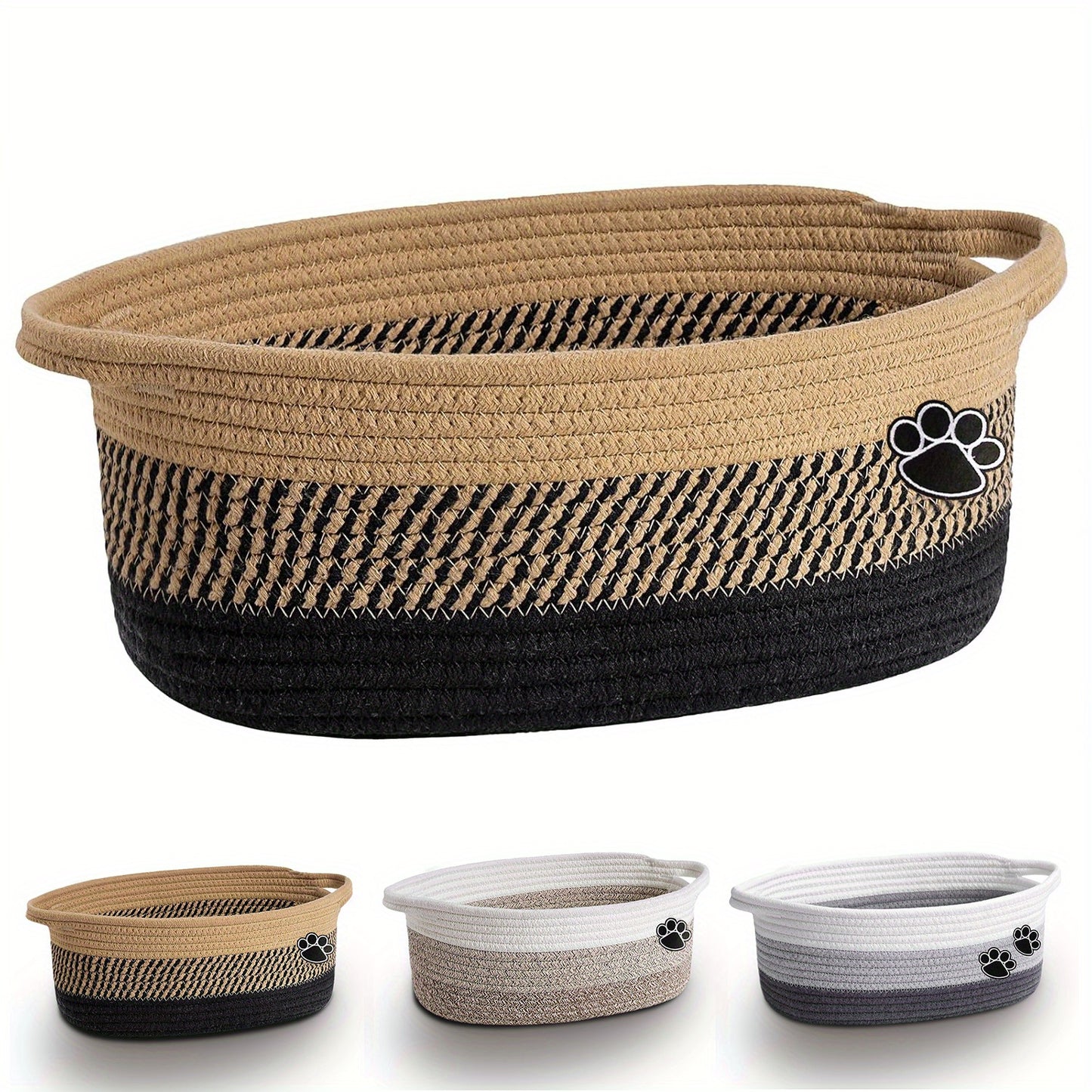 Panier à jouets pour chien, tricolore avec motif de pattes, diverses couleurs