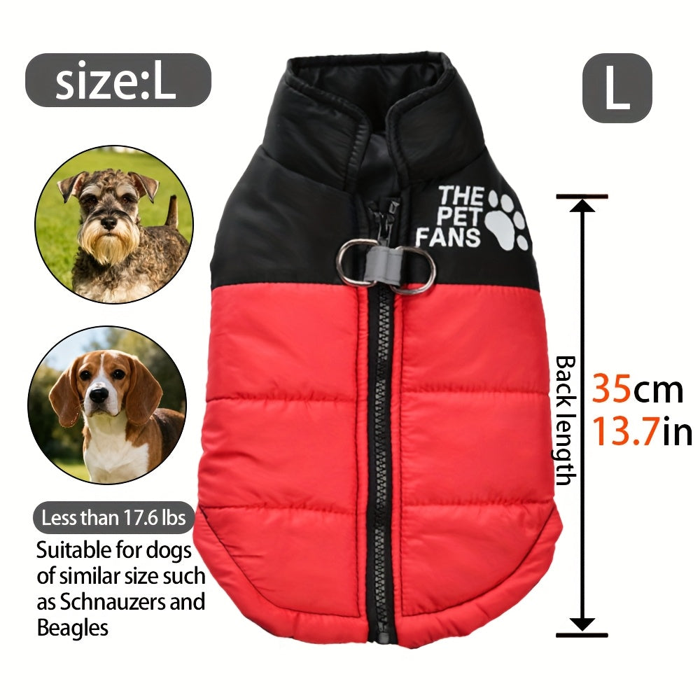 Manteau chaud pour chien avec 2 anneaux intégrés pour pouvoir partir en balade en toute sécurité, fermeture éclair pour un enfilage facile, diverses couleurs