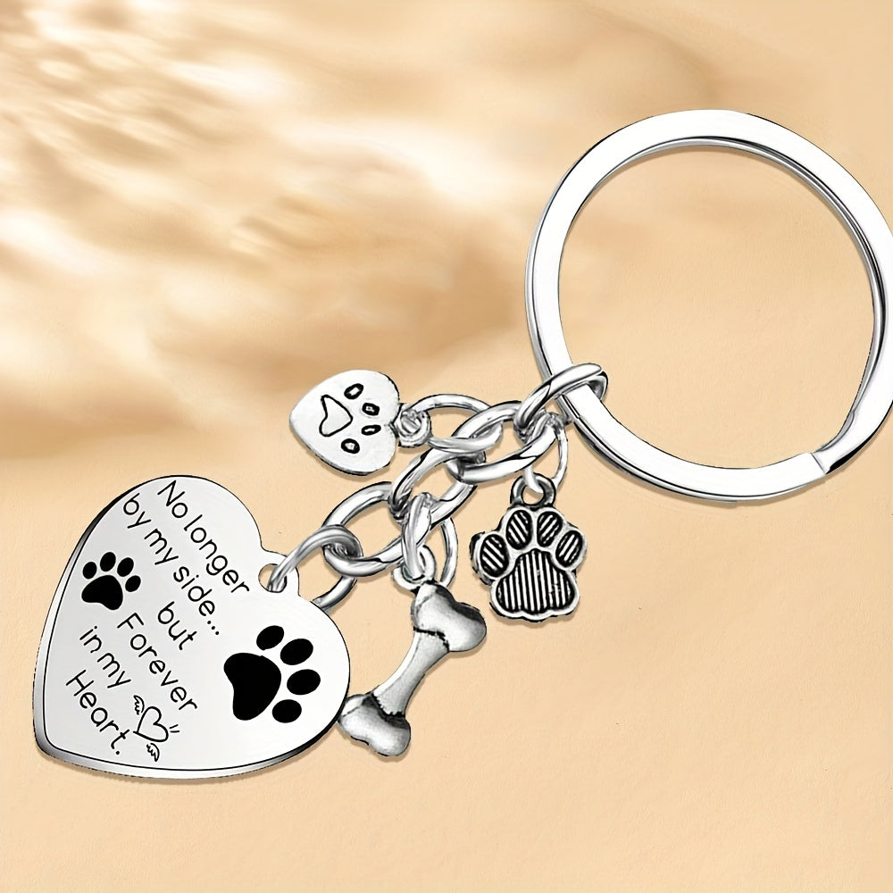 Porte-clés commémoratif pour chien en forme de coeur, avec message pour toujours dans mon coeur. Breloque en forme d'empreinte de patte et d'os, diverses couleurs