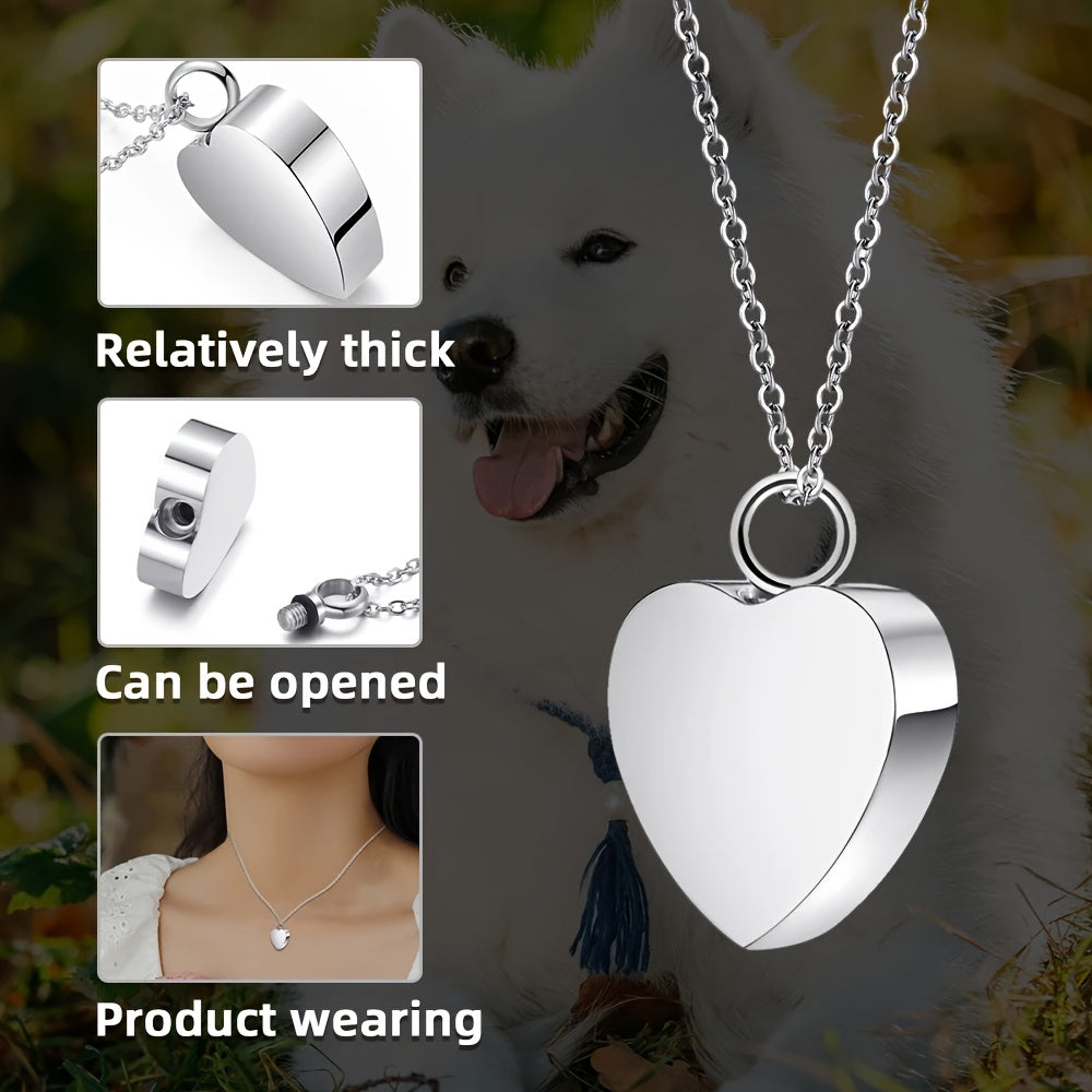Collier avec urne funéraire en forme de cœur en acier inoxydable pour cendres d'animaux