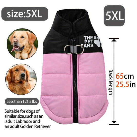 Veste pour chien toutes tailles Manteau d'hiver chaud avec fermeture éclair sur toute la longueur et col imprimé pattes - Turquoise et noir Manteau léger pour chiens de petite, moyenne et grande taille - Pull facile à enfiler et à retirer