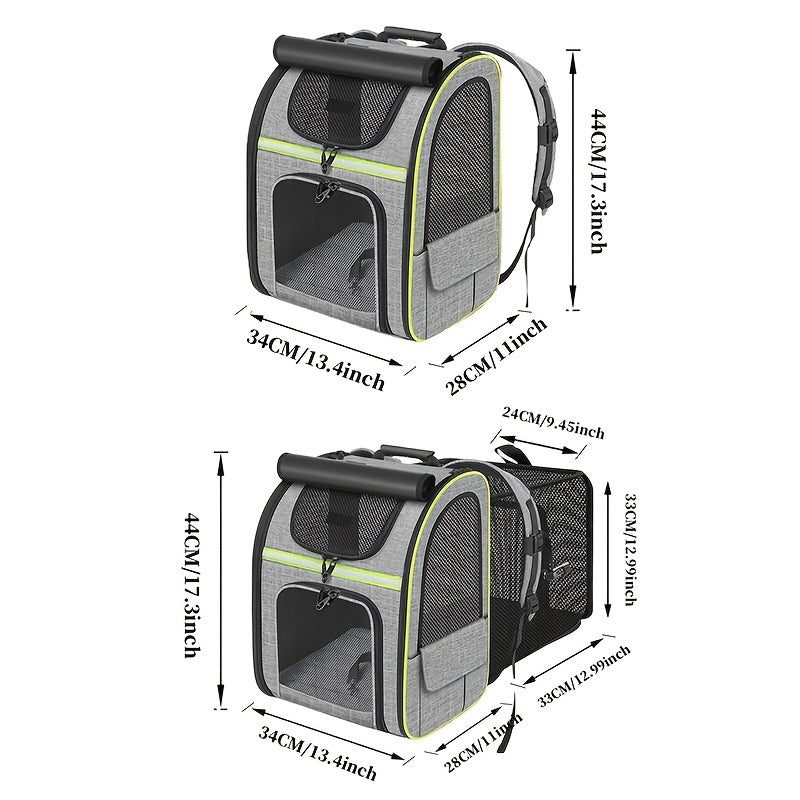 Sac à dos extensible pour chat et petit chien - Ventilation en maille respirante, conception ergonomique avec sangles réglables, léger et portable pour les voyages, la randonnée, le camping, les aventures en plein air, diverses couleurs
