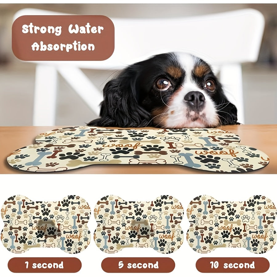 Tapis d'alimentation anti-dérapant à séchage rapide, motif géométrique d'empreintes de pattes pour chiens, pour gamelles d'eau et de nourriture, facile à nettoyer