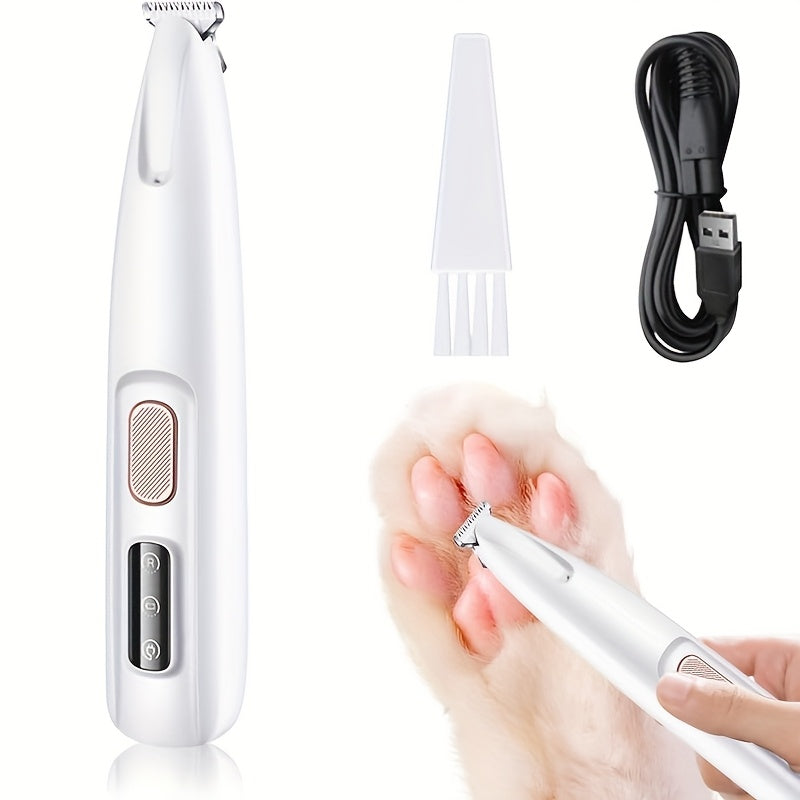Tondeuse multifonctionnelle pour animaux de compagnie, rechargeable par USB, silencieuse avec lumière LED, adaptée aux pattes, aux yeux, aux oreilles, au visage et aux hanches, blanche