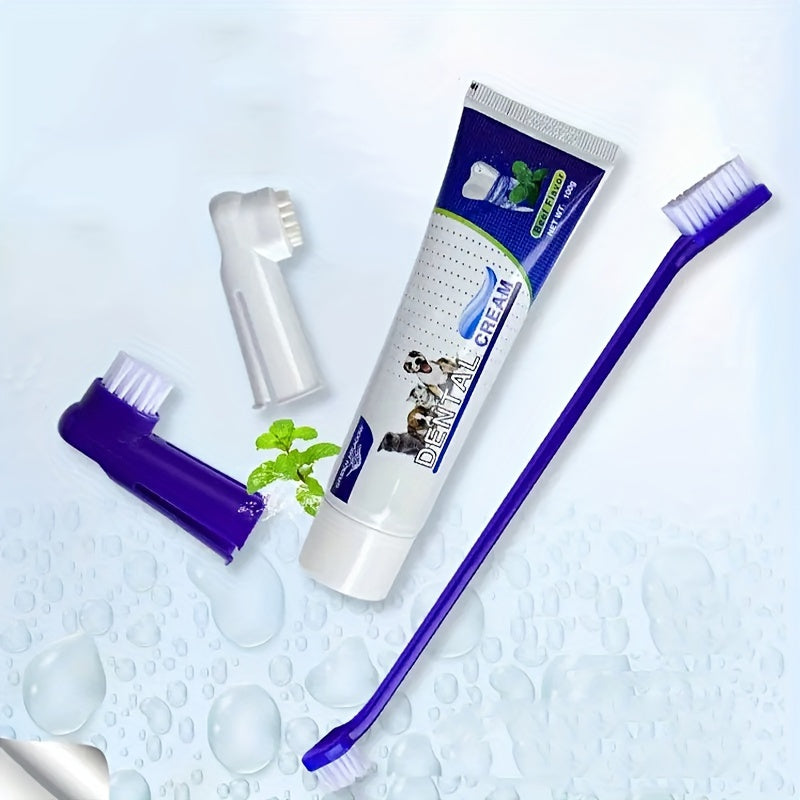 Kit pour soins bucco-dentaires comprenant : brosses à dents, dentifrice, embouts pour doigts et brosses de toilettage. Pour chats et chiens