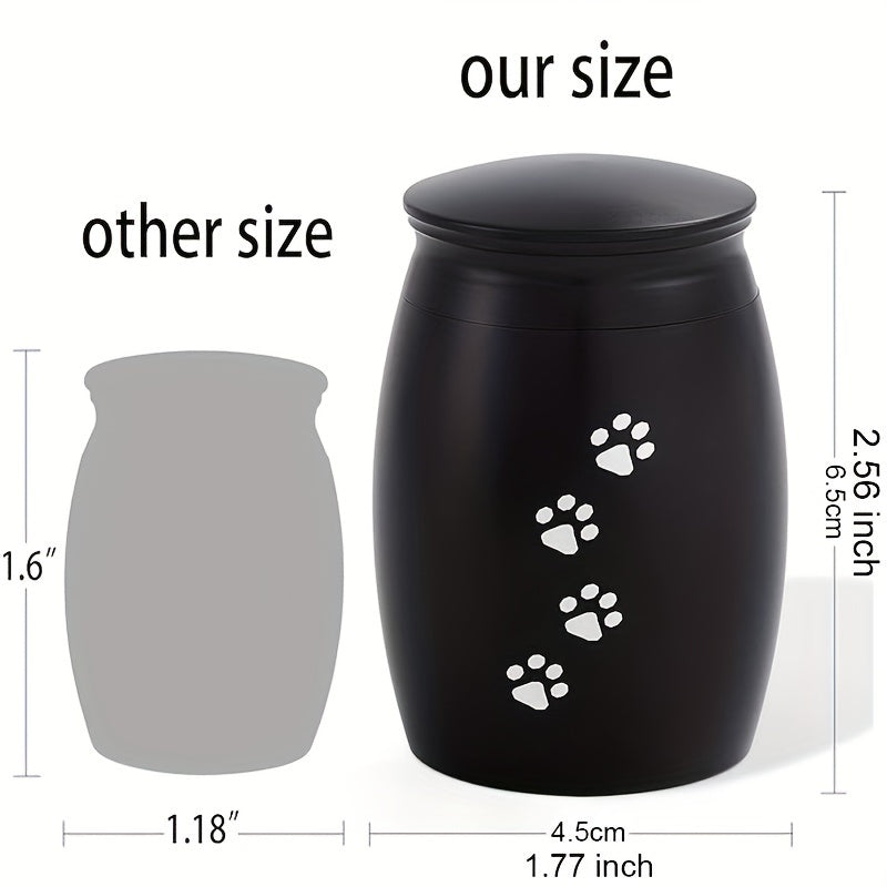 Paire d'urnes funéraires miniatures noires et argentées pour animaux de compagnie - Contenants en aluminium pour les cendres et les poils de chiens ou de chats, ornées d'une empreinte de patte