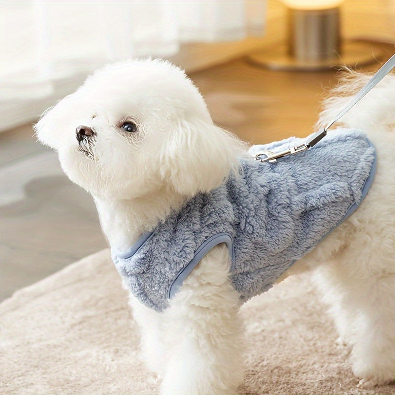 Pull en polaire douillet pour chien, motif mignon, anneau intégré pour les sorties, diverses couleurs