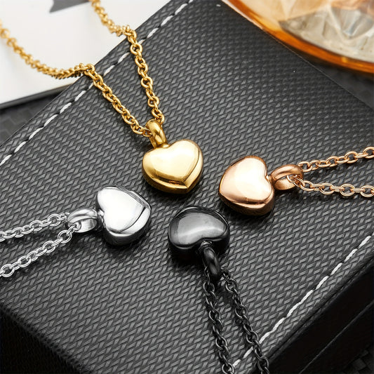 Collier commémoratif avec petite urne en acier inoxydable en forme de cœur, conçue pour contenir des cendres ou des poils de votre animal disparu, diverses couleurs