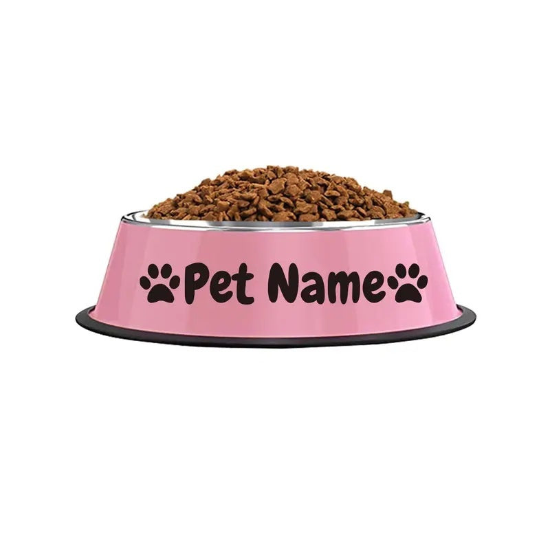 Gamelle personnalisée en acier inoxydable pour chiens et chats - Nom/texte/empreinte de patte et motif os personnalisés, base anti-renversement, diverses couleurs
