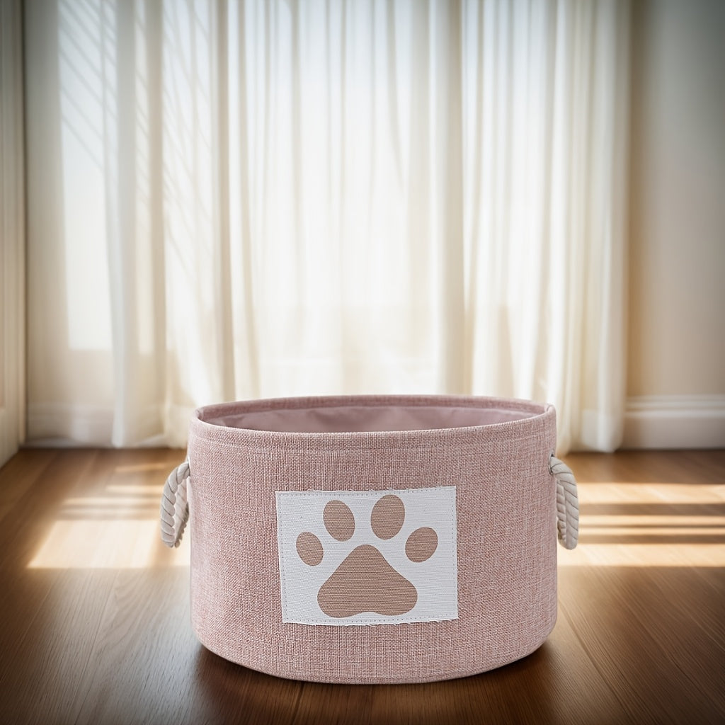 Grand panier de rangement en toile pour jouets pour chiens et chats, adorable motif de pattes - Conception durable, ronde et spacieuse, diverses couleurs