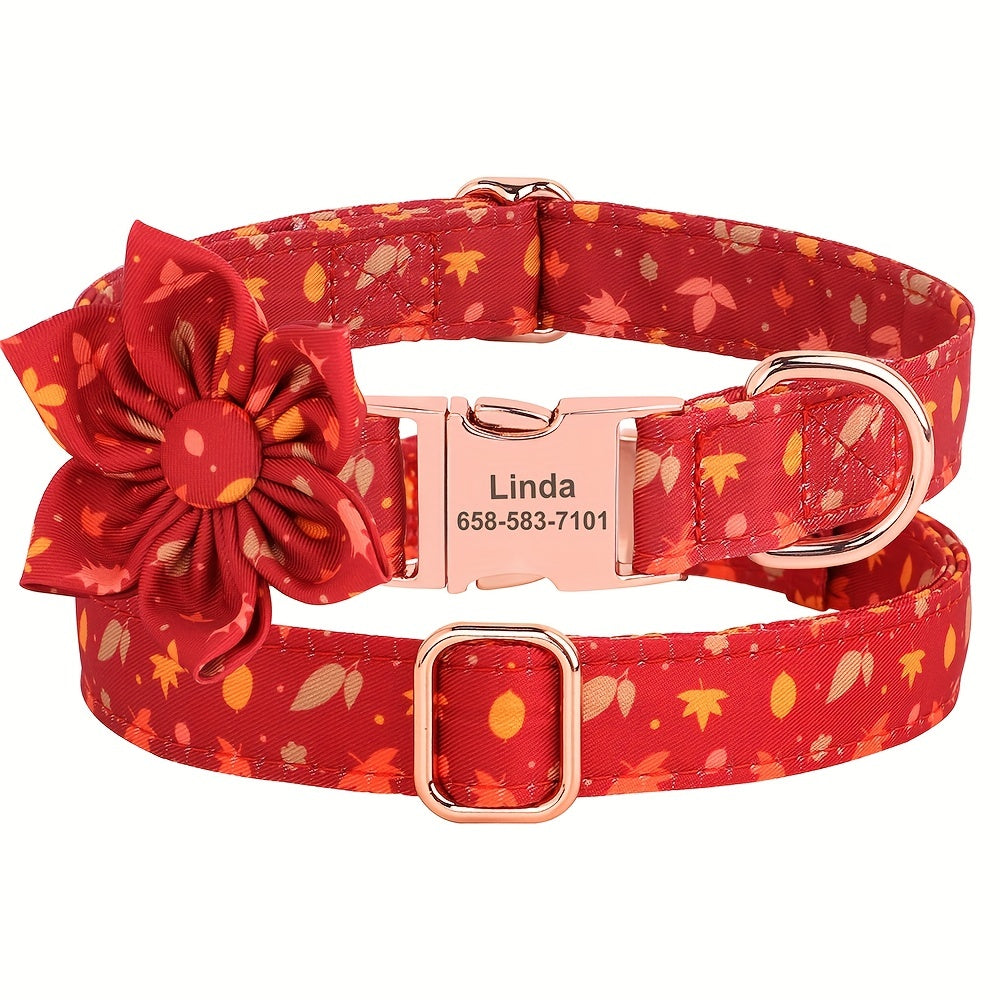 Colliers personnalisés pour chiens de petite, moyenne et grande taille - Motifs floraux personnalisables, design à carreaux, ajustables, résistants, plaque d'identification, nom de l'animal, idée cadeau - Parfaits pour Noël et les fêtes de fin d'année