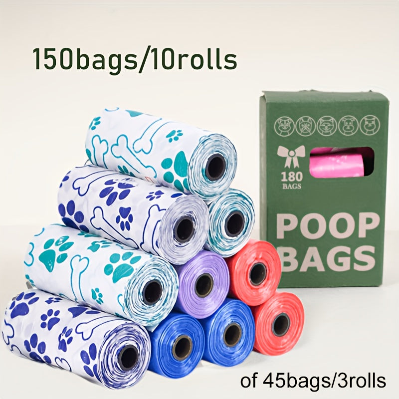 Lot de 3 rouleaux ou de 10 rouleaux de sacs à déjections canines de haute qualité. Matériel épais, étanche et durable, adapté aux promenades en plein air, motifs et couleurs aléatoires