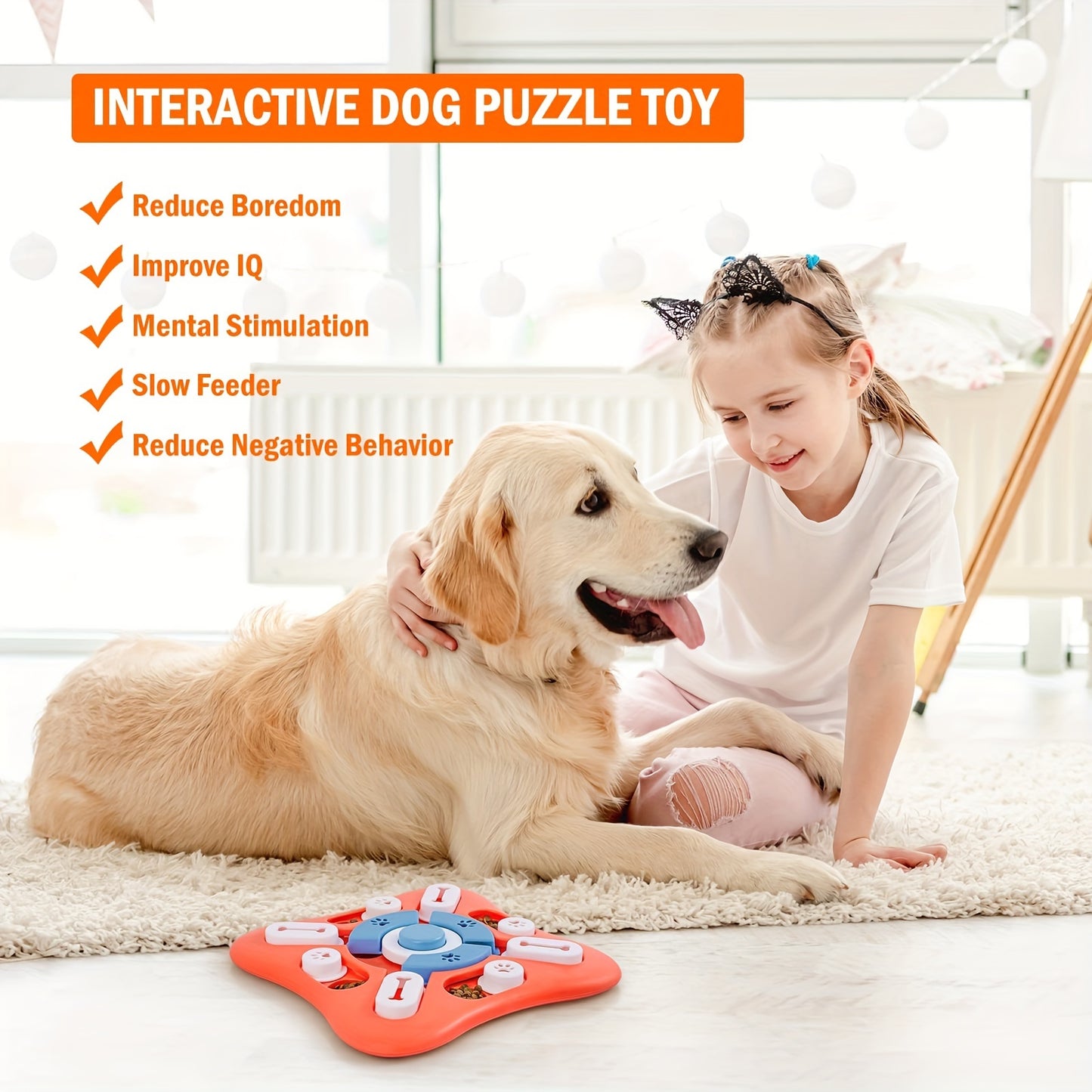 Jouet interactif pour chiens, pour entraîner leur QI et stimuler leur esprit - Jeu enrichissant en plastique durable, sans piles, distribuant des friandises - Compartiments coulissants et pièces rotatives attrayants pour s'amuser