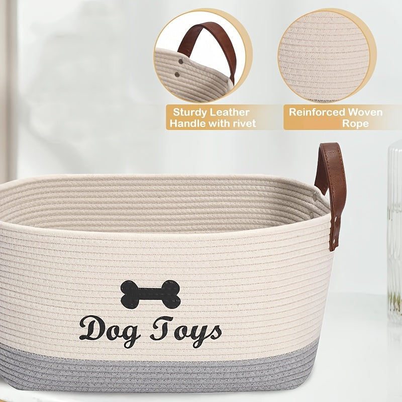 Grand panier de rangement pour jouets pour chiens - 41,91 cm x 26,92 cm x 19,05 cm, beige