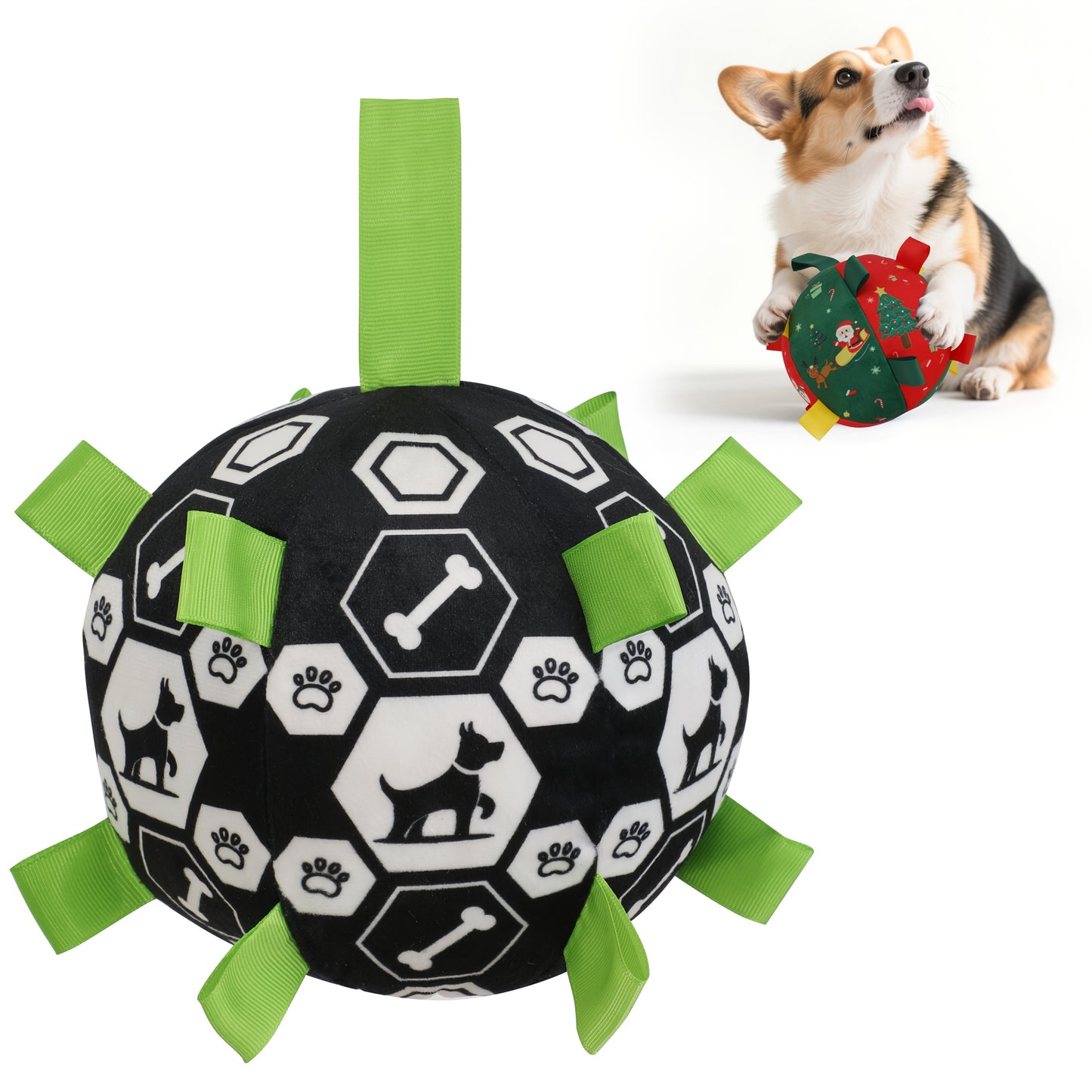 Jouet d'extérieur pour chien, en forme de ballon avec des petites cordes tout autour, musical lorsqu'on le secoue, sans pile