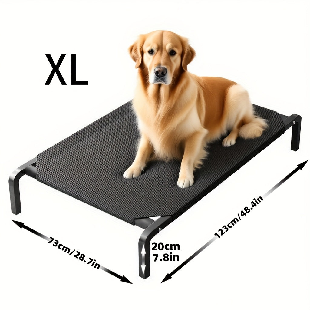 Lit surélevé pour chien et chat, lit rectangulaire robuste avec base ouverte pour une bonne ventilation, utilisation intérieur/extérieur - Montage facile et décoration moderne, noir