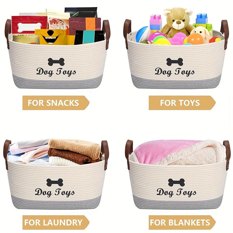 Grand panier de rangement pour jouets pour chiens - 41,91 cm x 26,92 cm x 19,05 cm, beige