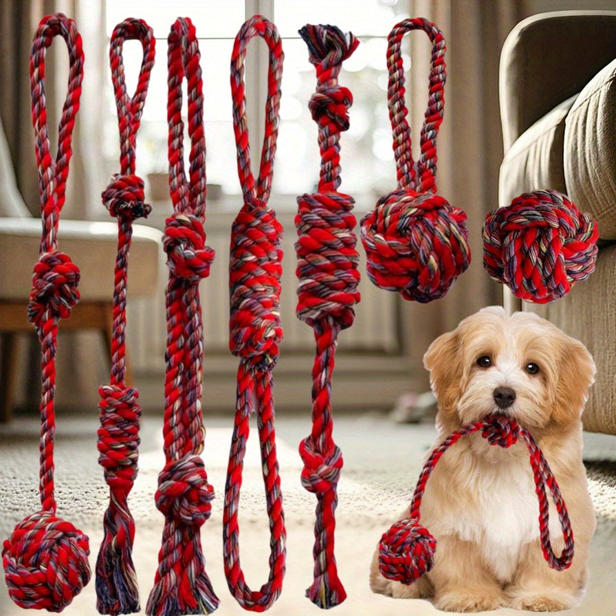 Ensemble de 9 jouets à mâcher résistants pour chiens avec nœuds tressés, cordes extra longues, idéal pour entrainer les chiens qui mâchent agressivement, interactif, rouge & noir