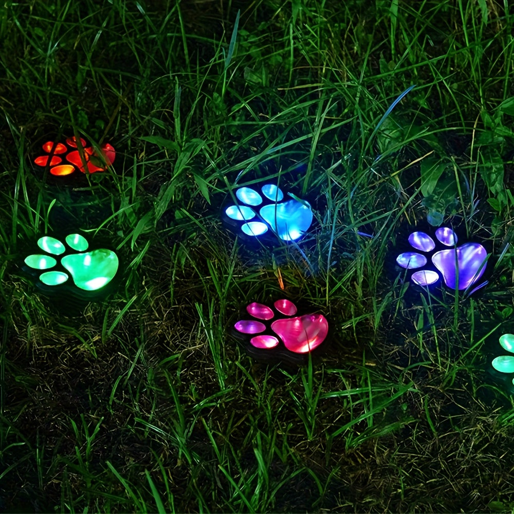 4 pièces de lumières LED solaires en forme de patte de chien - Décoration intelligente pour jardin et pelouse avec capteur intelligent, design mignon en forme de patte, blanc chaud et blanc froid