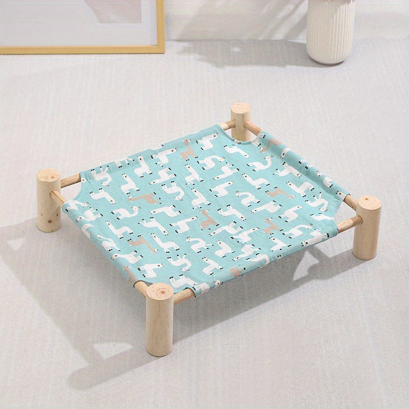 Lit surélevé pour chien et chat : hamac rafraîchissant portable en bois avec support amovible, divers motifs et diverses couleurs