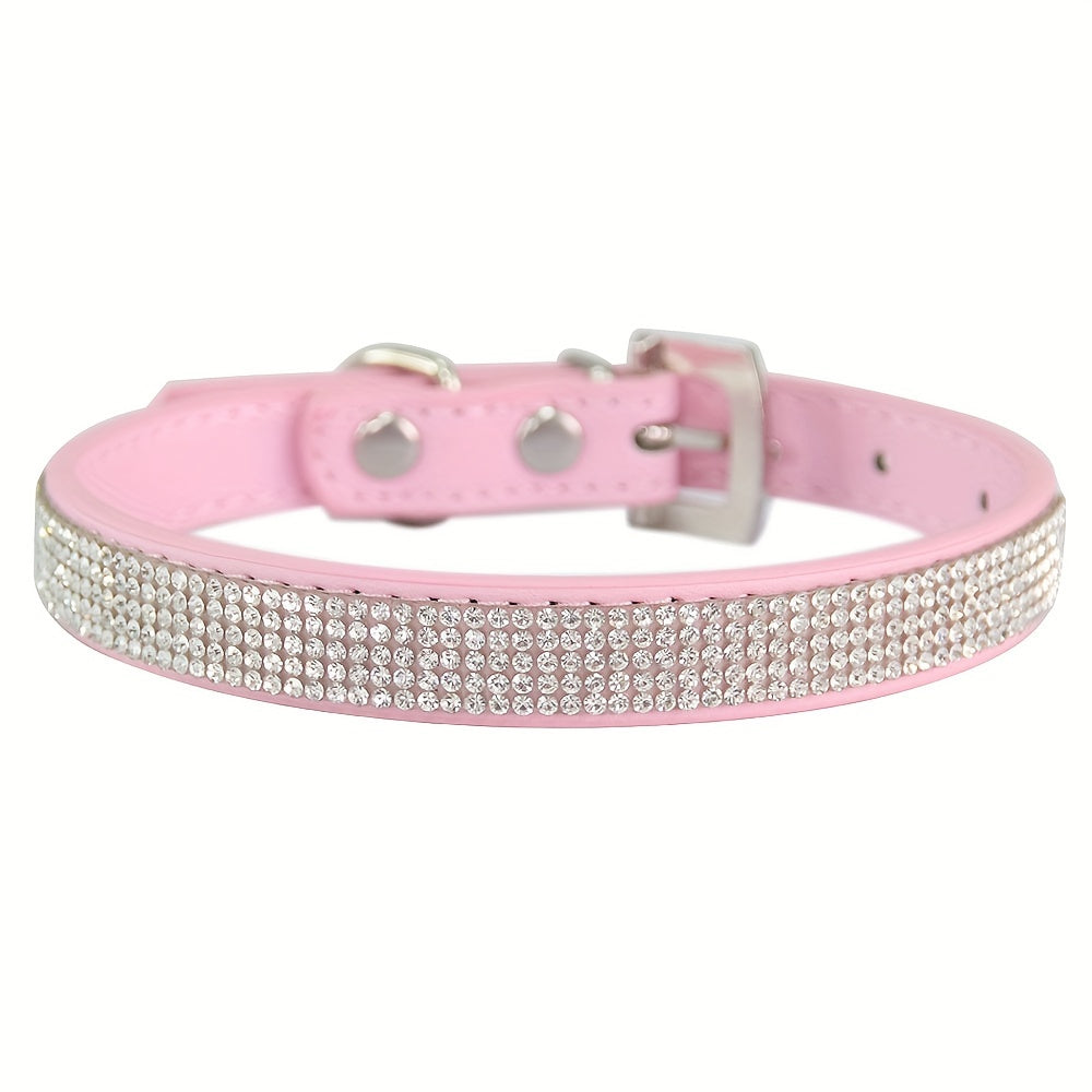 Soft Adjustable Faux Leather Puppy Collar with Rhinestone Cat Pet Pink Collar Set Cute Pet Cat Puppy Collar Dog Leash